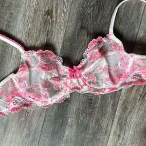 Victoria's Secret bra sexy white and bright pink lace convertible size 34D